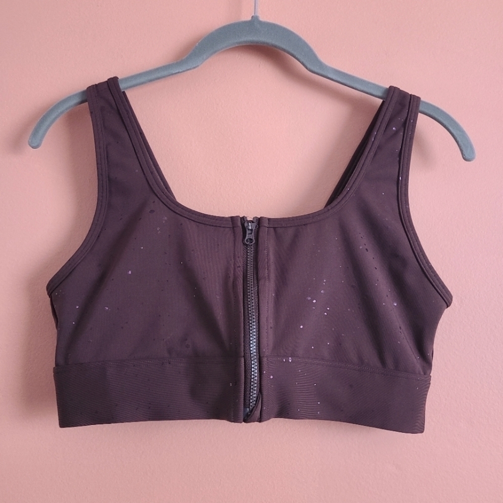 Gap Fit Burgundy Zip Front Sports Bra M - Picture 1 of 4